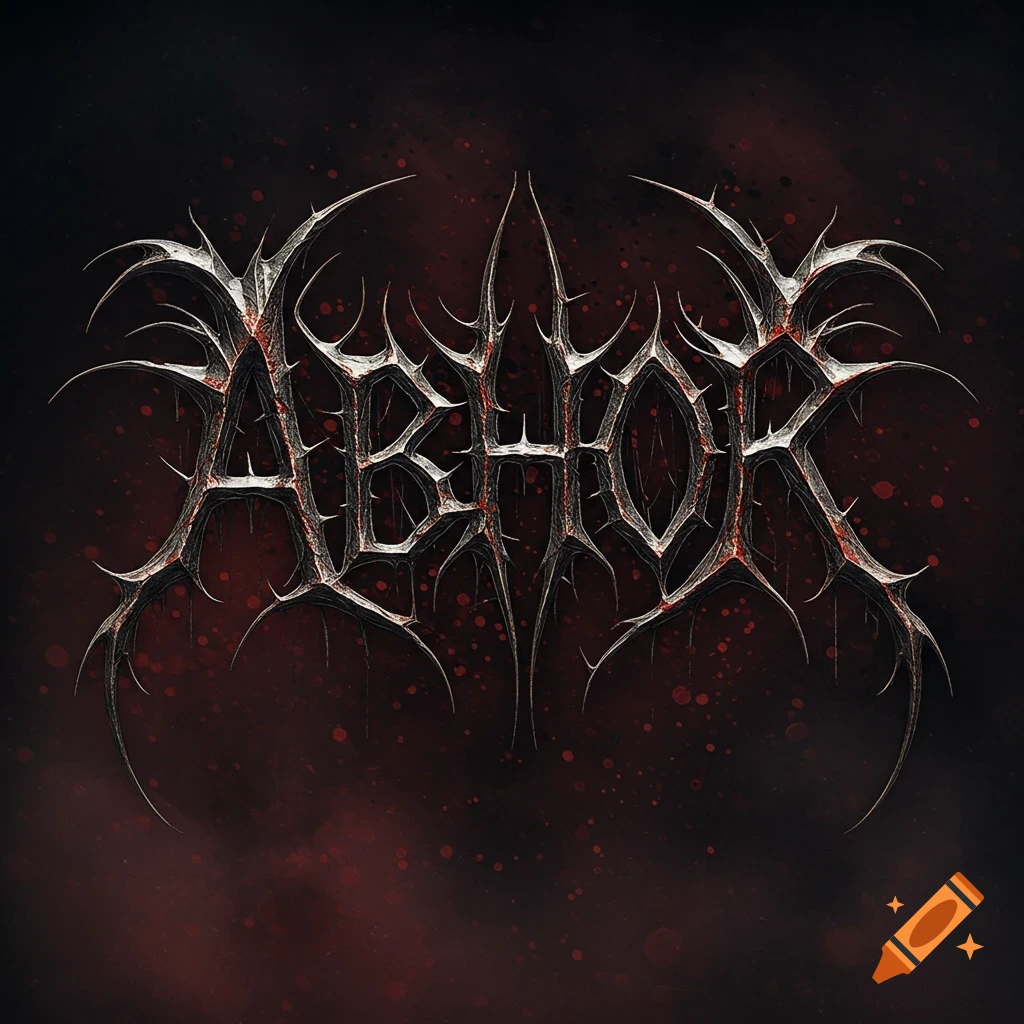A stylized death metal logo spells out the word "ABHOR" in thorny, metallic, blood-splattered letters against a dark, smoky background.