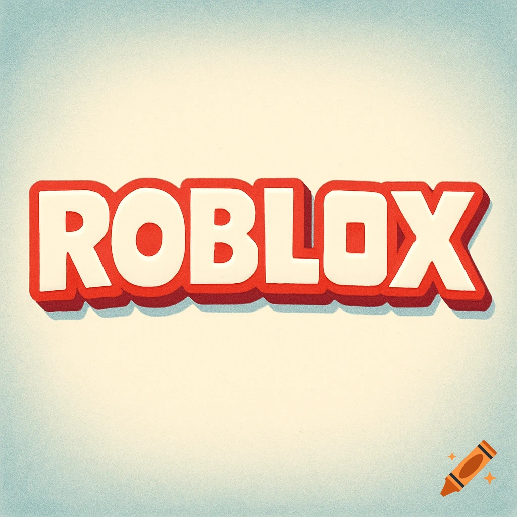 The old Roblox logo in red and white on a light blue background.