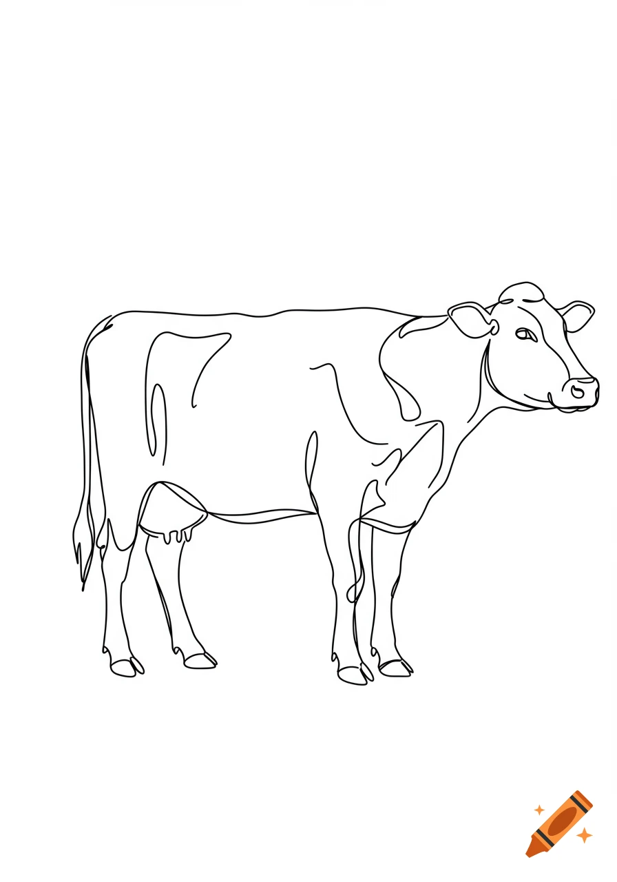A simple black and white line drawing of a dairy cow standing, facing right.