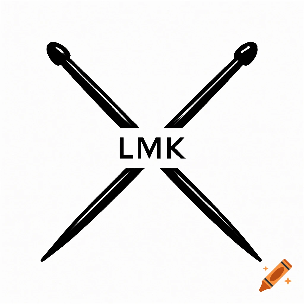 Black and white logo of two crossed drumsticks with 'LMK' in the center.