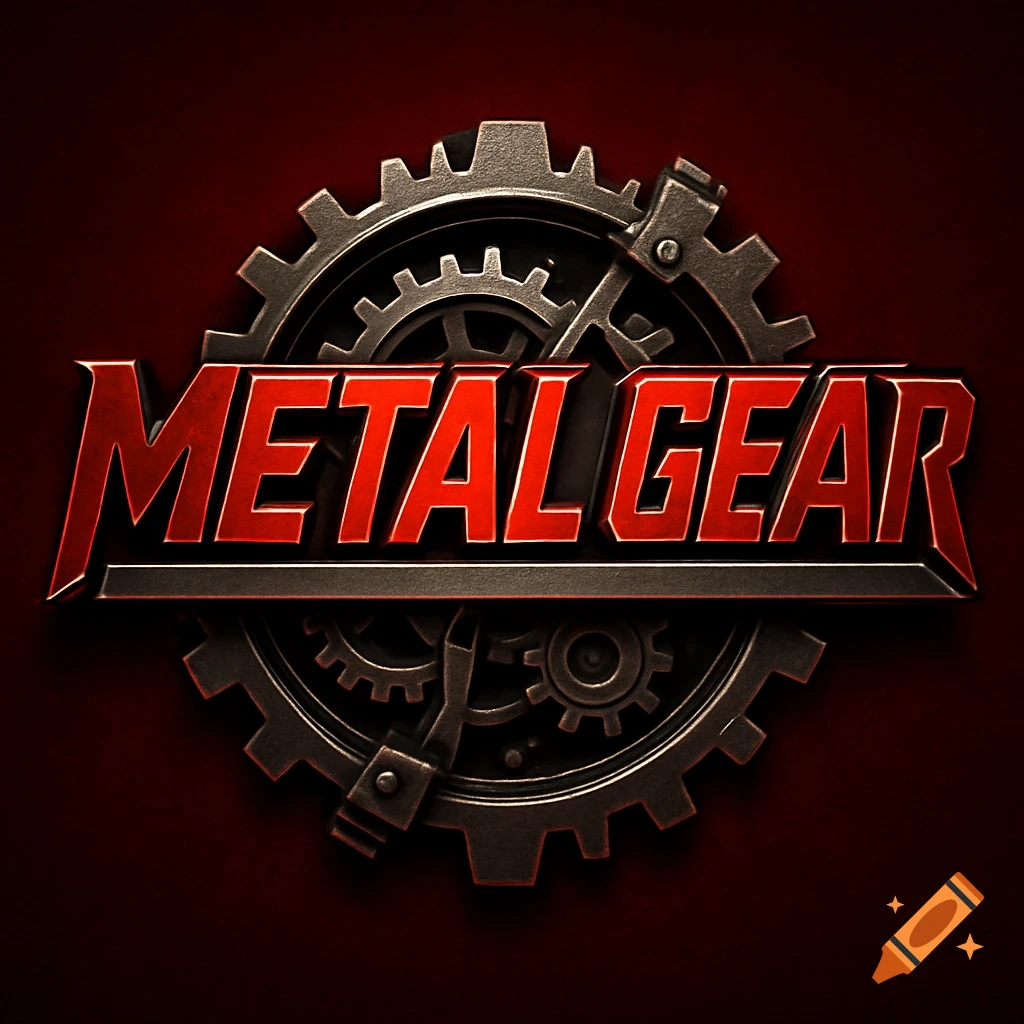 Red and metallic 'METAL GEAR' logo with gears on a dark red background.
