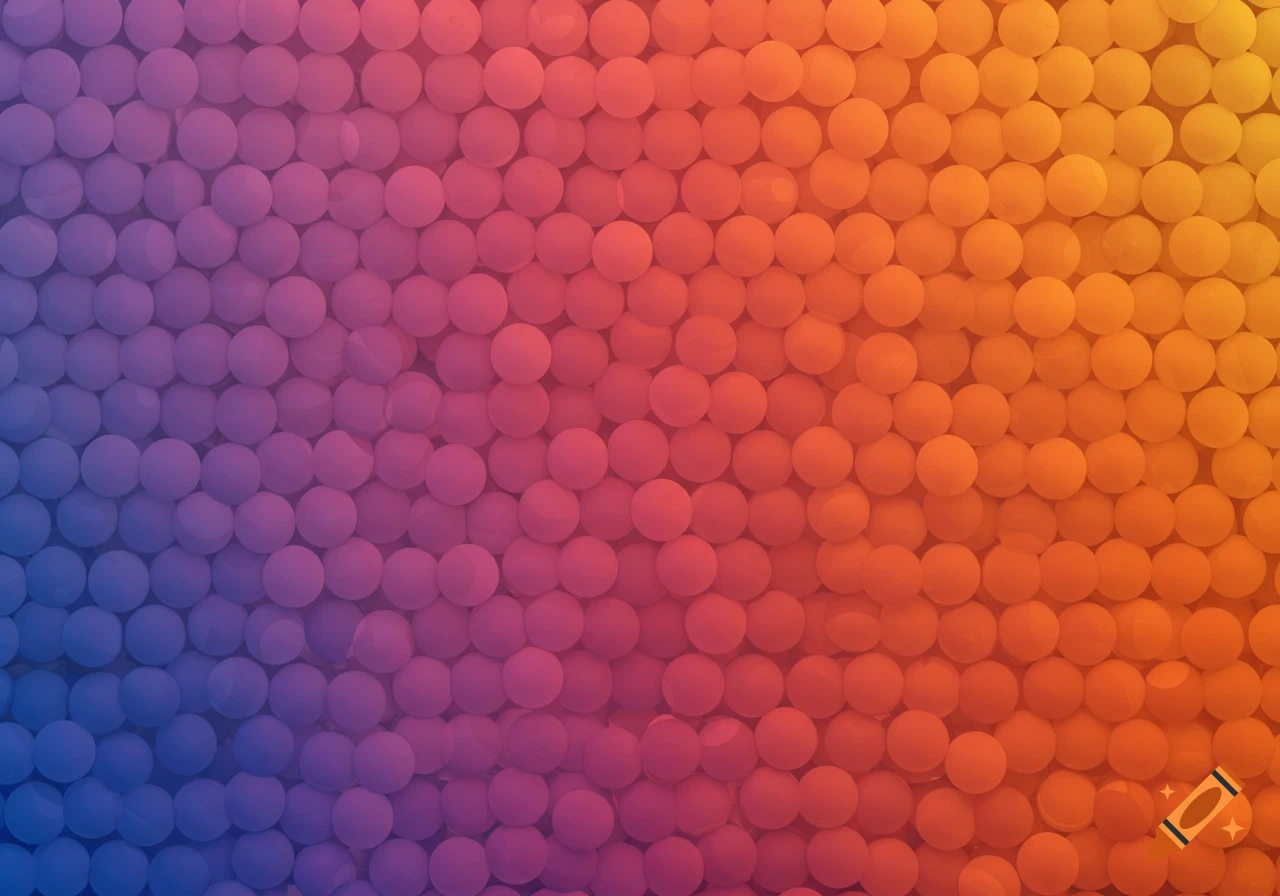 A gradient background pattern made of many small spheres, transitioning from purple and blue to orange and yellow.