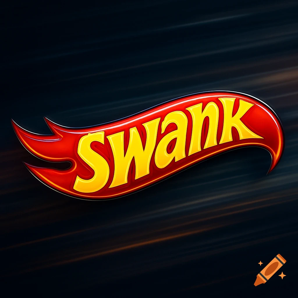A red and yellow logo with a wavy, flame-like design, similar to the Hot Wheels logo, featuring the word "Swank" in bold, stylized yellow letters on a dark, streaked background.