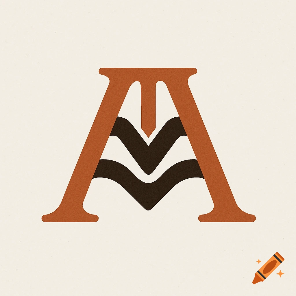 A stylized reddish-brown letter A with a dark brown wavy M shape integrated within it, set against a light beige background.