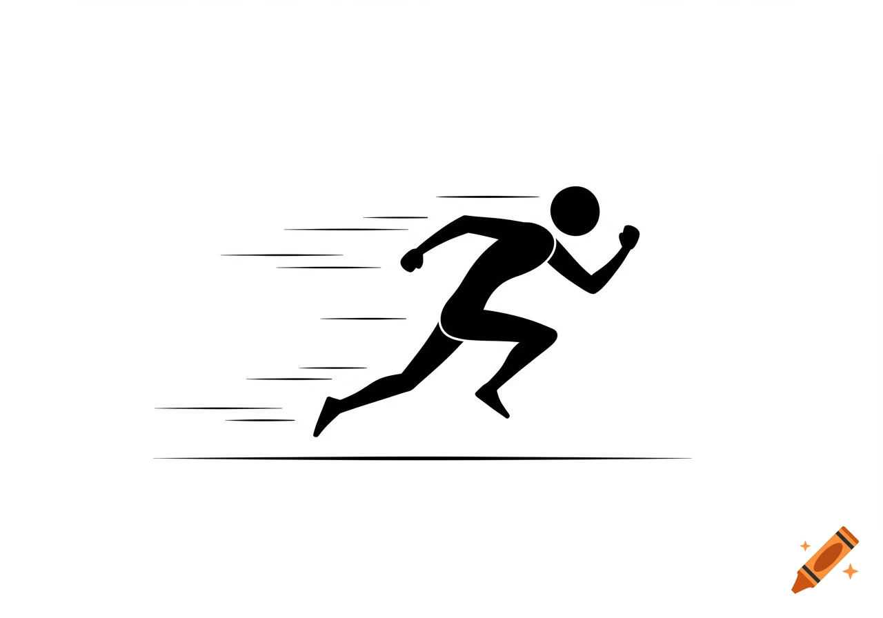 A black silhouette of a person running with motion trails on a white background.