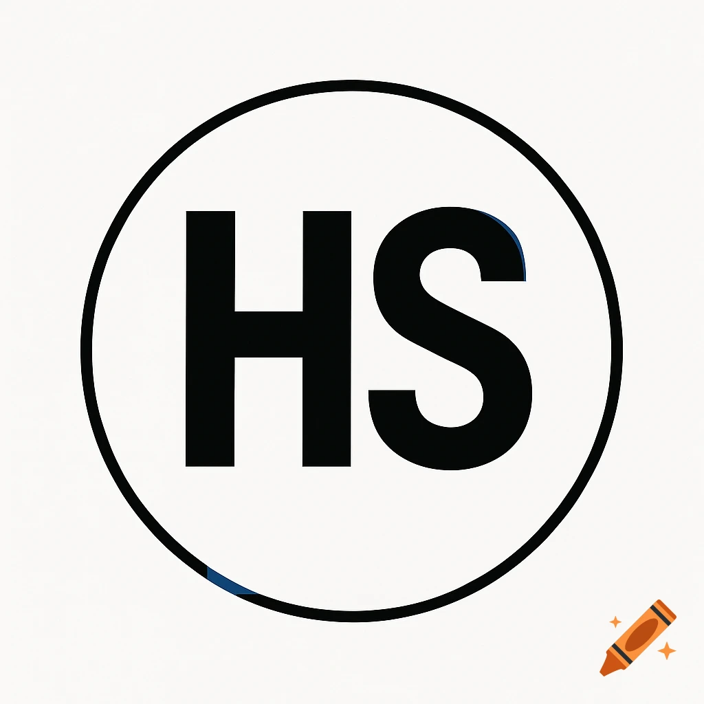 Black letters 'HS' in a circular logo with subtle blue accents on a white background, minimalist style.