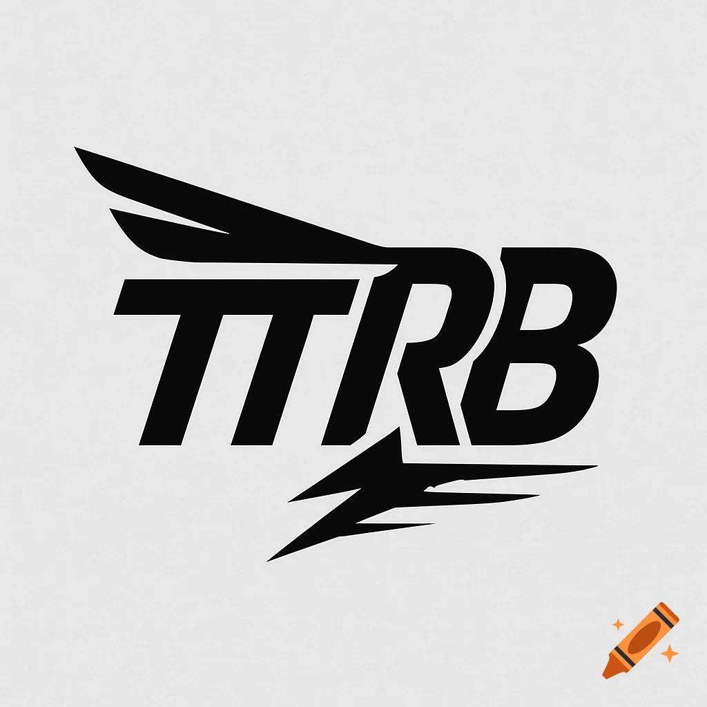 Black and white logo featuring the letters TTRB with a wing design above and a lightning bolt below, conveying speed.
