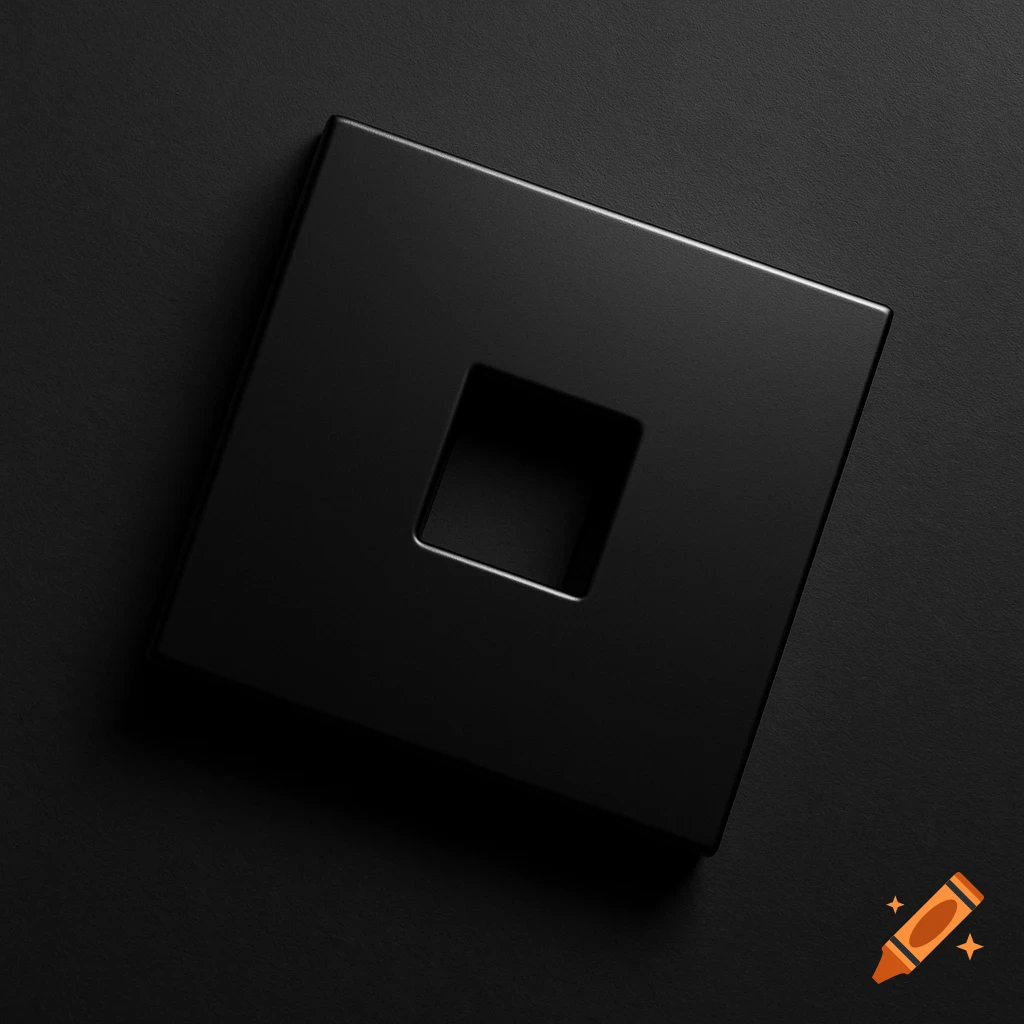 A black square with a smaller square cutout in the center, resembling the Roblox logo, on a dark background.
