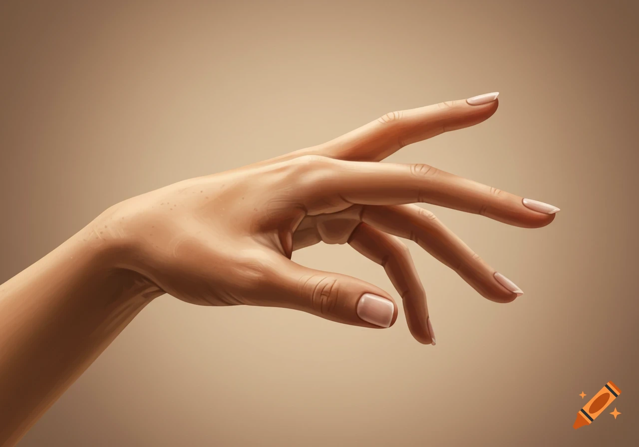 A detailed digital illustration of a human hand with fingers spread, against a neutral background.