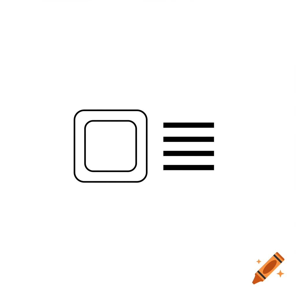 A minimalist black and white icon featuring a rounded square next to three horizontal lines.