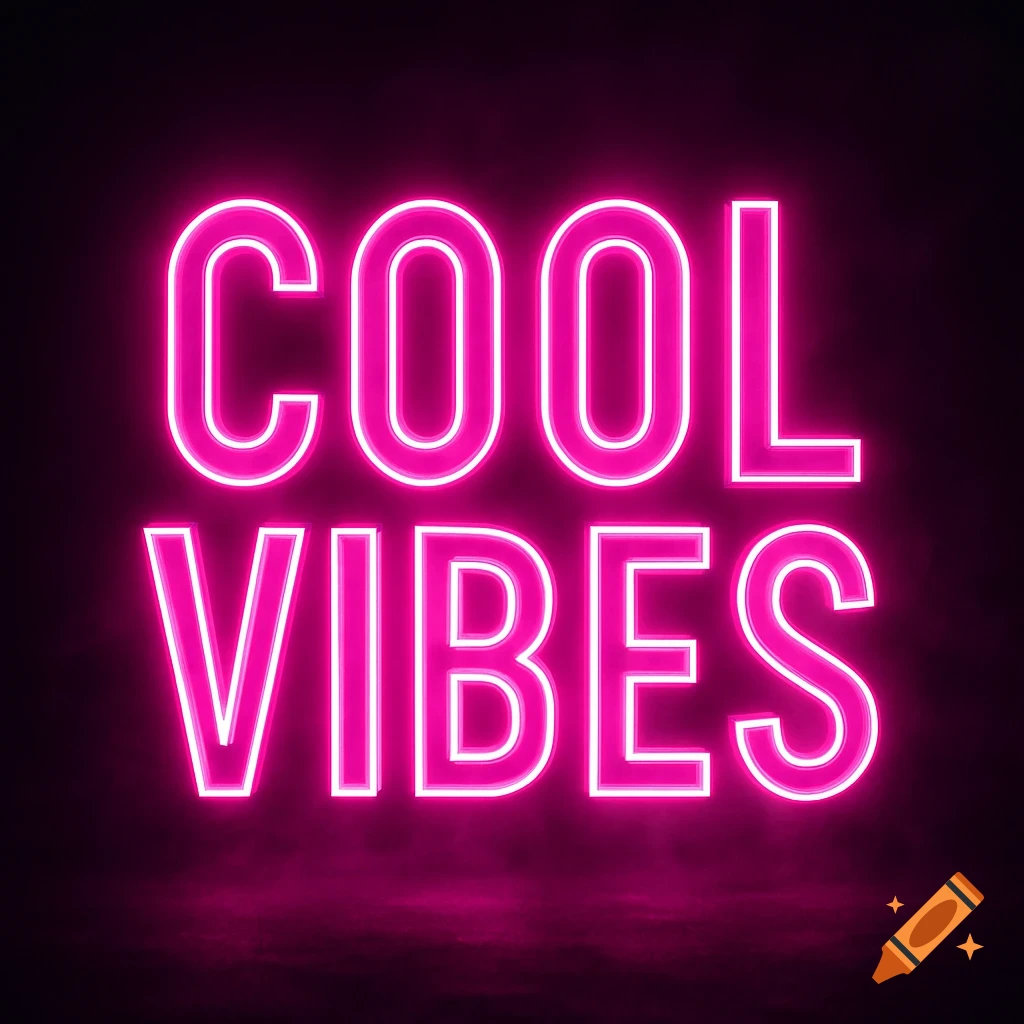Neon pink and white text spelling 'COOL VIBES' on a dark background with a misty glow.