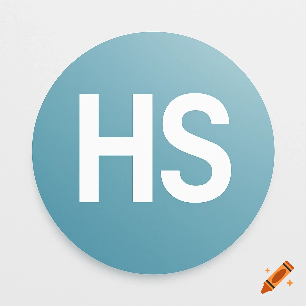 White letters HS on an icy blue circular logo with a subtle shadow.