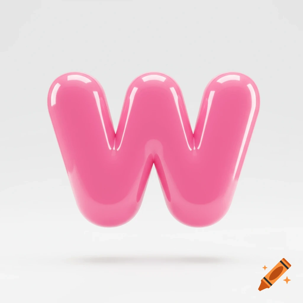 A shiny, pink, bubbly 3D letter 'w' against a plain white background.