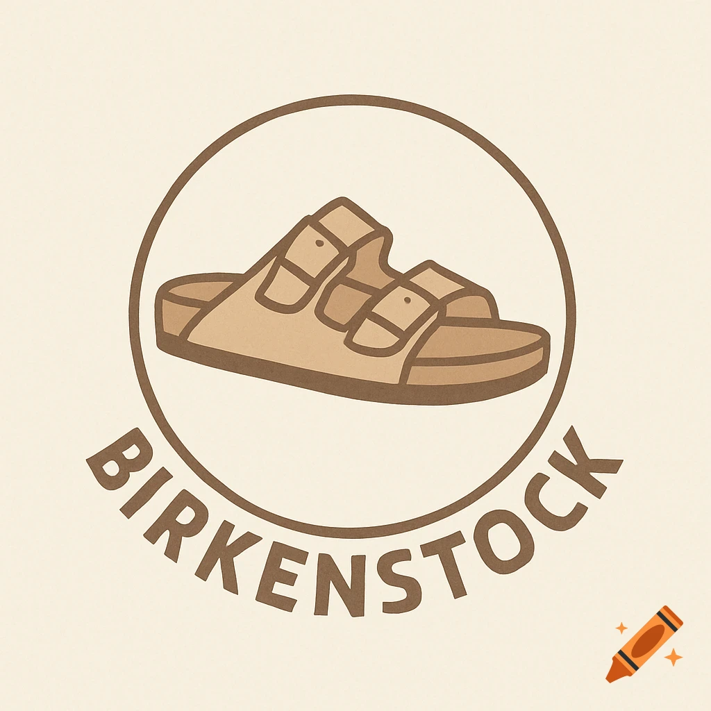 A simplistic logo featuring a brown Birkenstock sandal inside a circular brown outline, with 'BIRKENSTOCK' text curved below it on a light background.