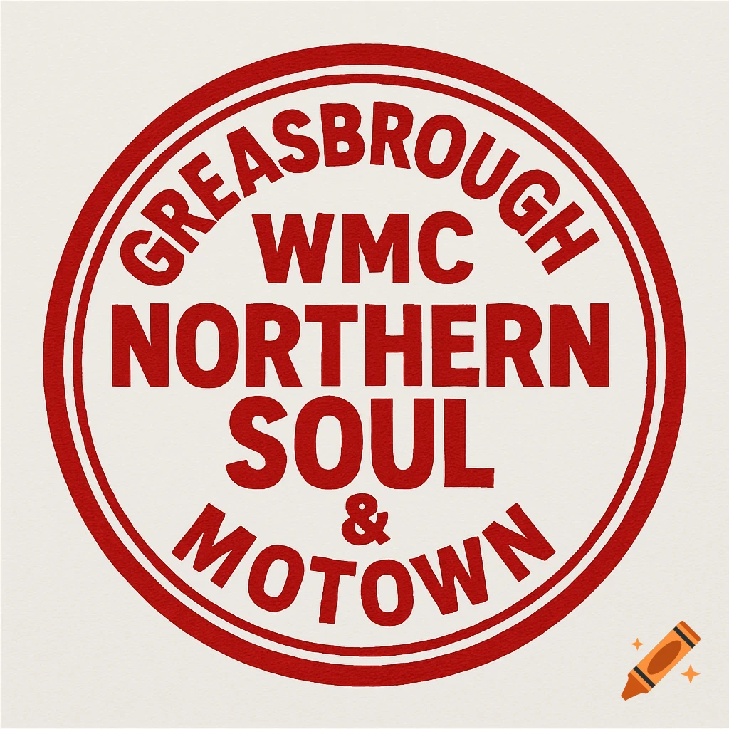 Red circular logo with 'Greasbrough WMC Northern Soul & Motown' text on a white background.