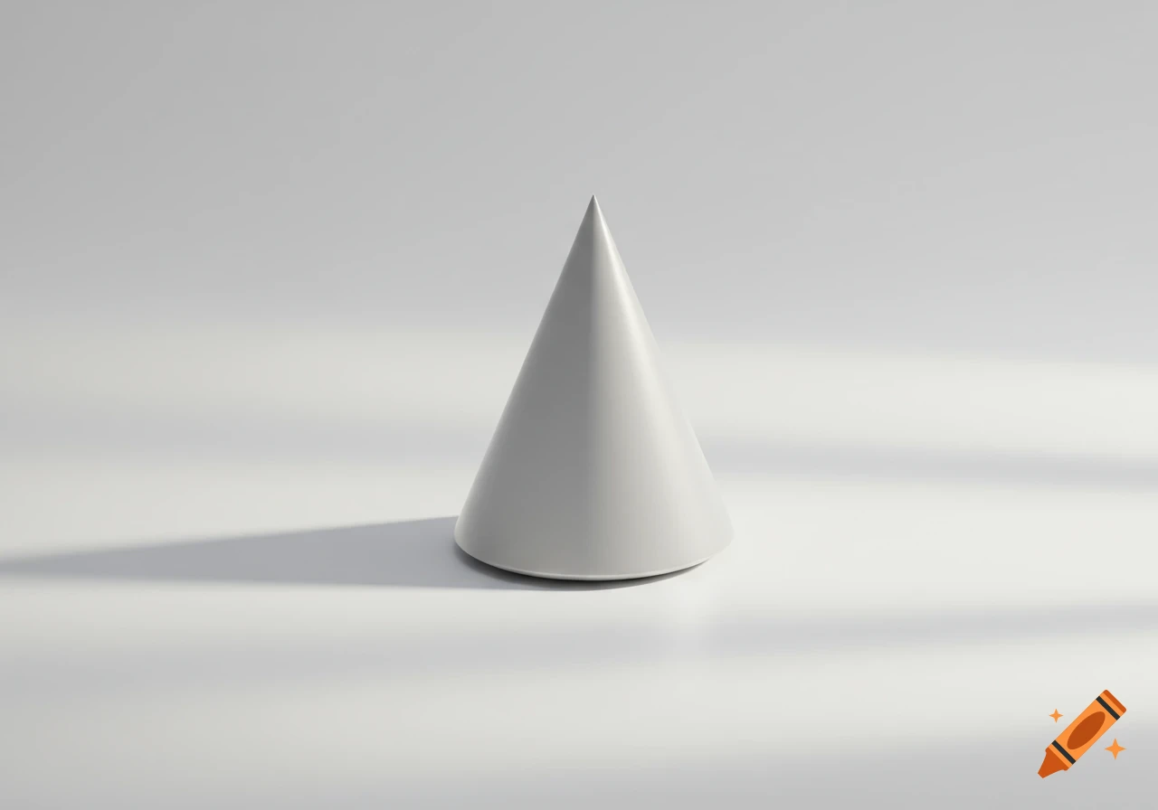 A white cone-shaped object rendered in isometric view on a white background with soft lighting.