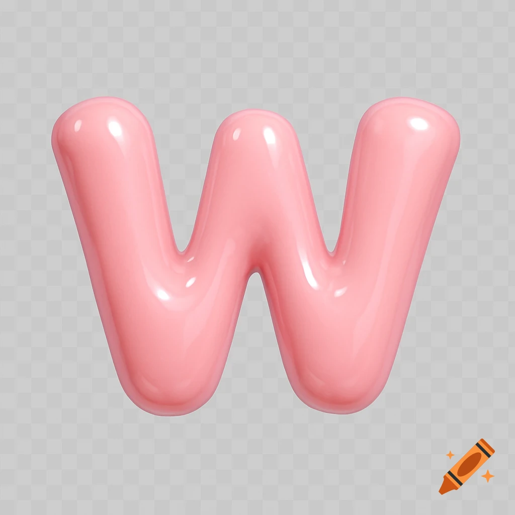A shiny, pink, bubbly 3D letter W on a transparent background.
