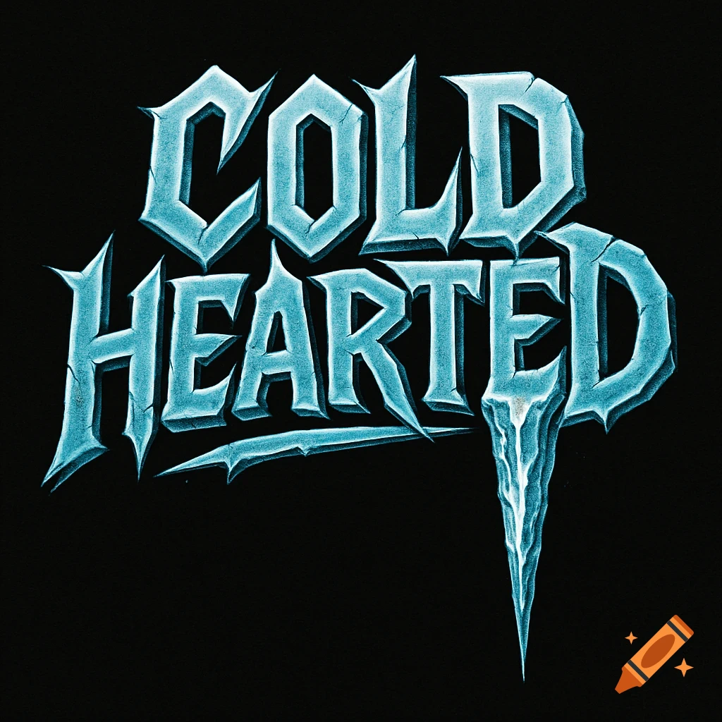 A stylized logo features the words "COLD HEARTED" in sharp, blue, ice-textured typography, with an icicle hanging from the letter 'D' against a black background.