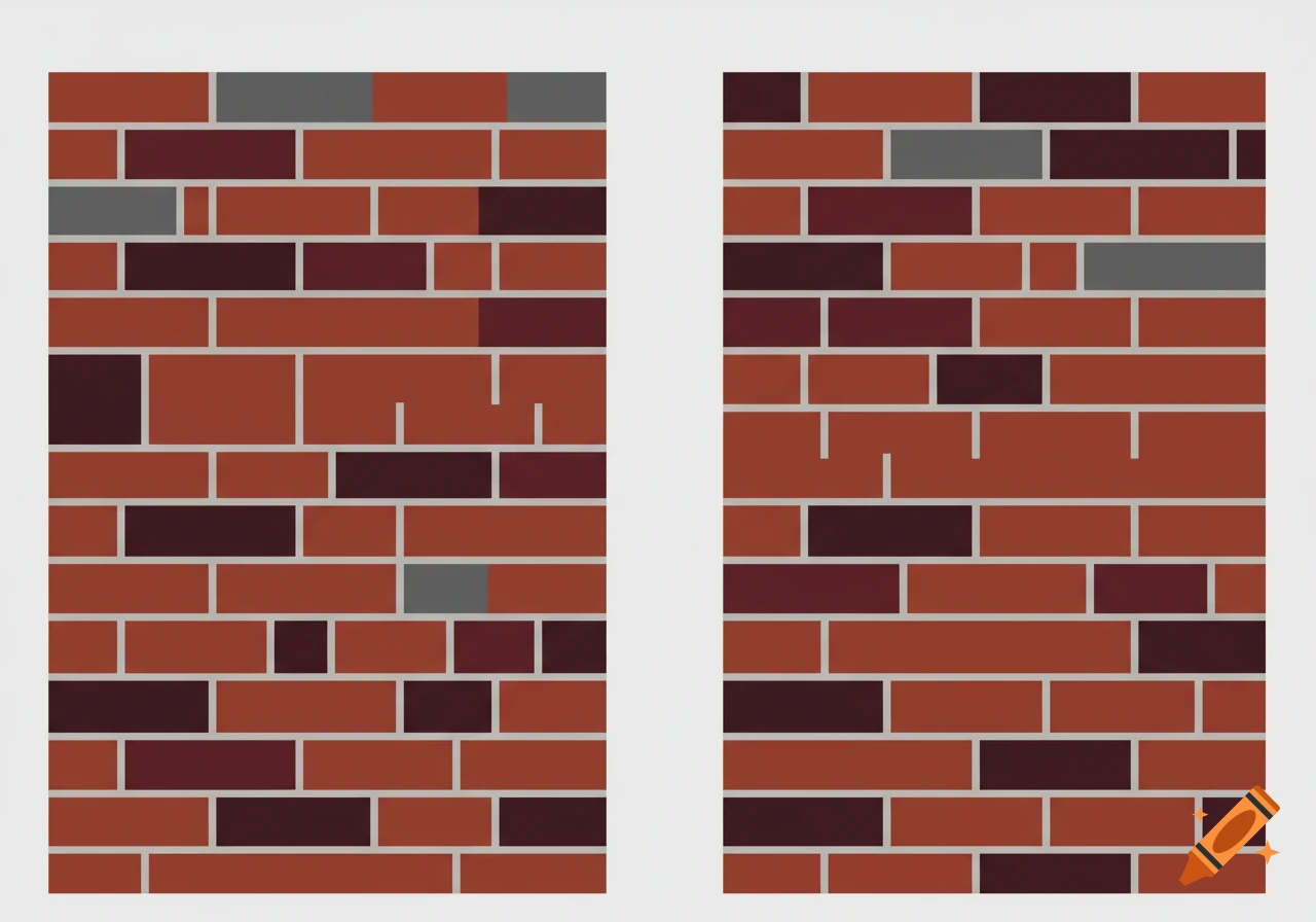 Stylized image of a brick wall with red, dark red, and gray bricks.