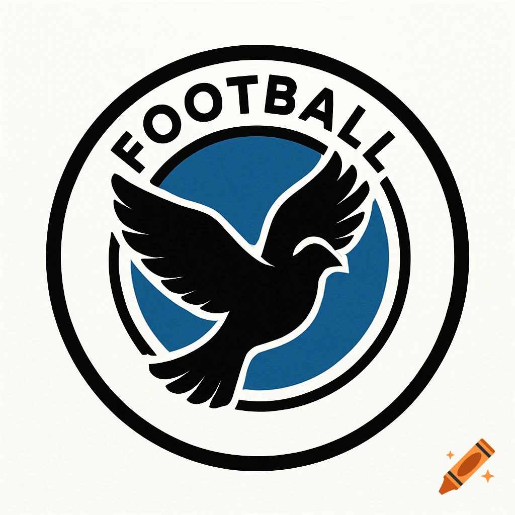 Circular football logo with a black dove silhouette on a blue background and the word FOOTBALL at the top.