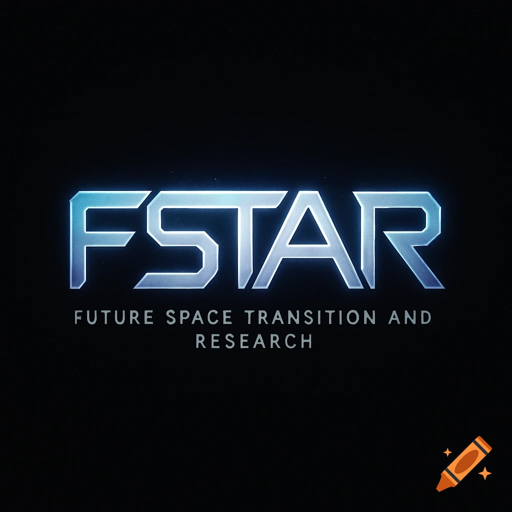 A logo with glowing FSTAR text above Future Space Transition and Research on a black background.