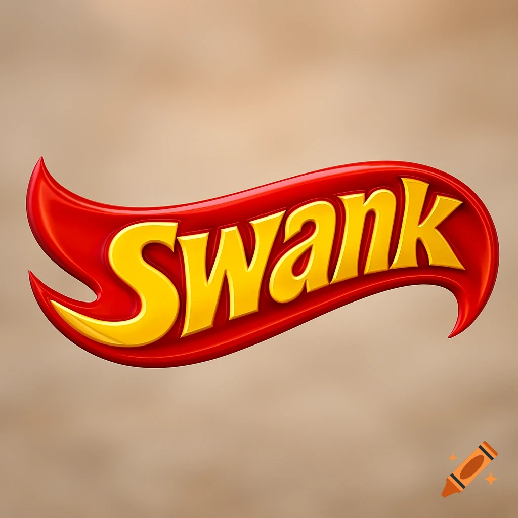 A red wavy ribbon logo with the word "Swank" in yellow stylized letters, similar to the Hot Wheels logo.
