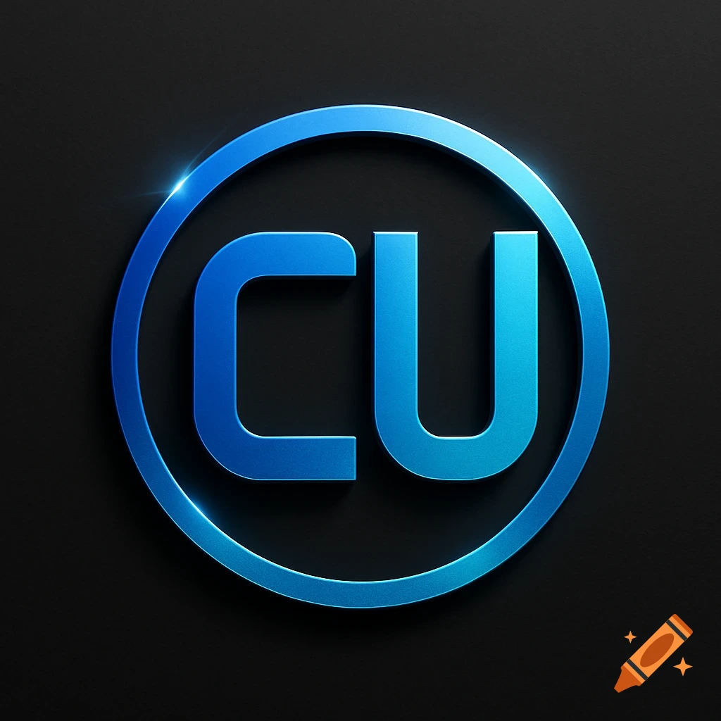 A blue 3D logo featuring the letters CU inside a circular border, on a dark background with a subtle shadow effect.