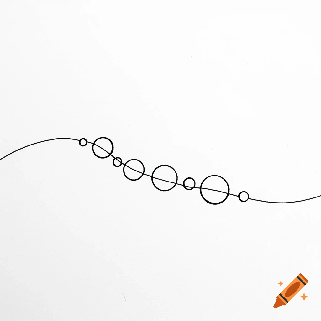 A black wavy line with several black outline circles of various sizes resting on it, against a white background.