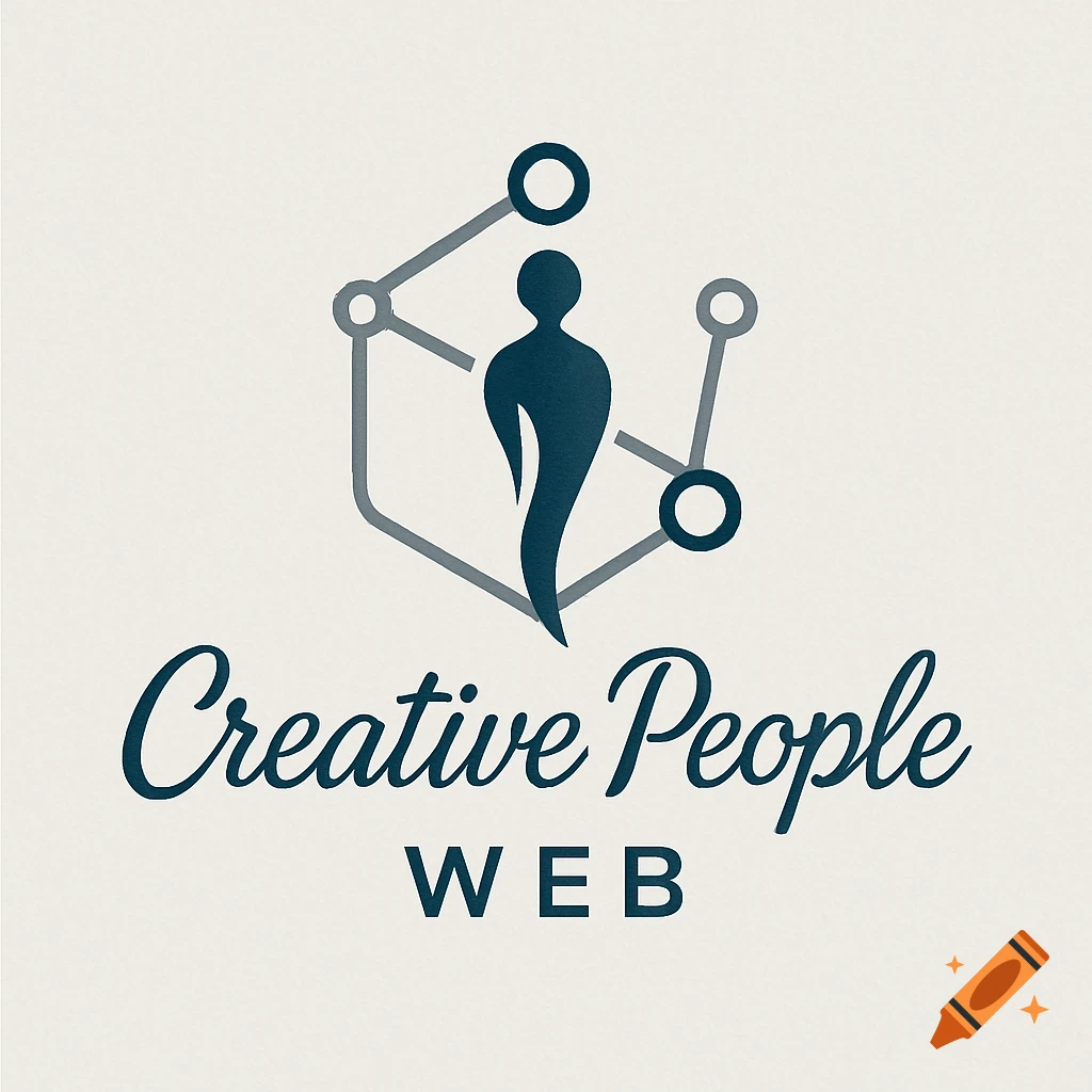 A logo with a stylized person icon in blue, connected by grey lines and circles within a hexagonal shape. Below it, the text 'Creative People WEB'.