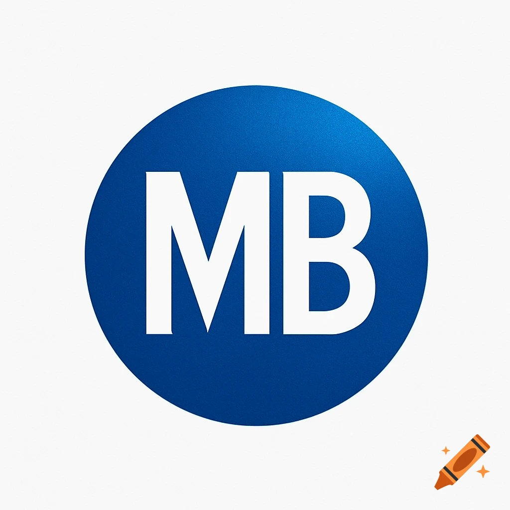 A blue circular logo with white letters 'MB' on a white background.