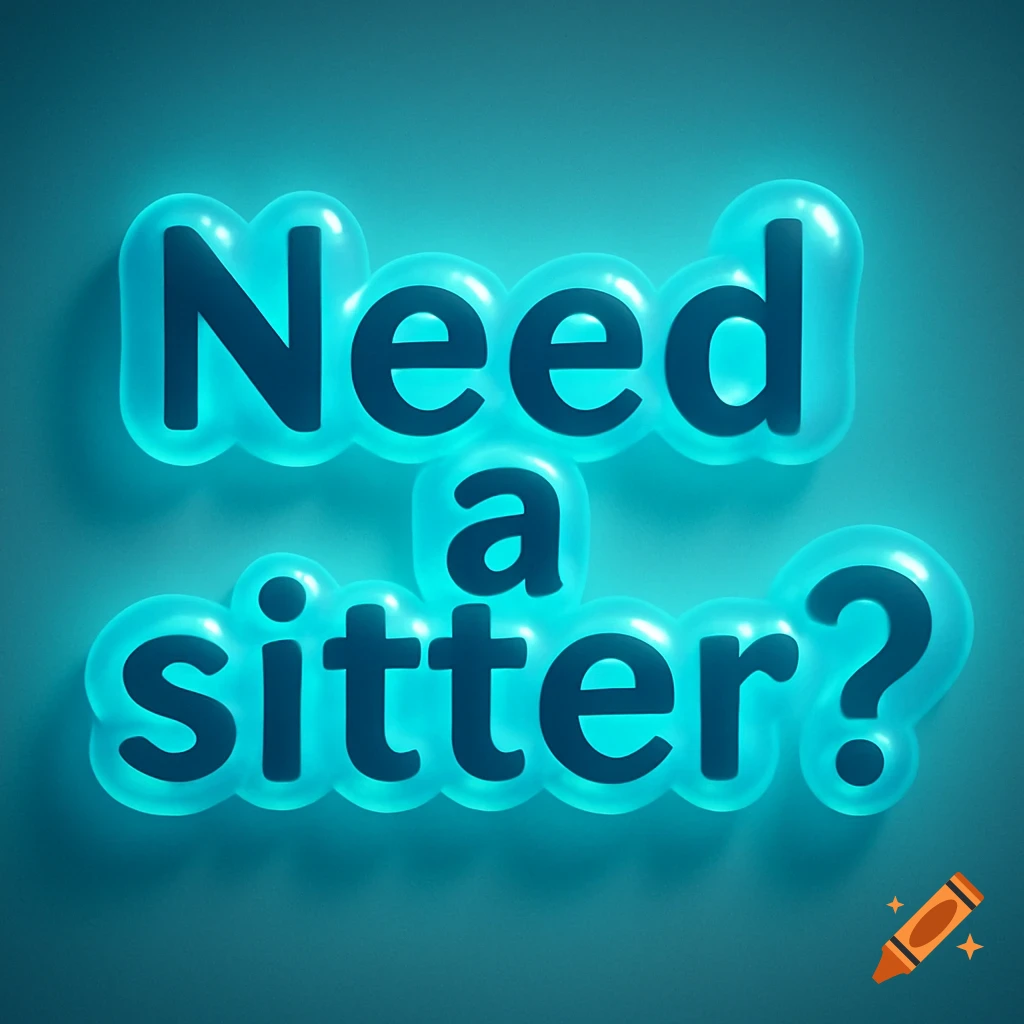 The words "Need a sitter?" in dark blue text, each word encased in a glowing light blue 3D bubble.