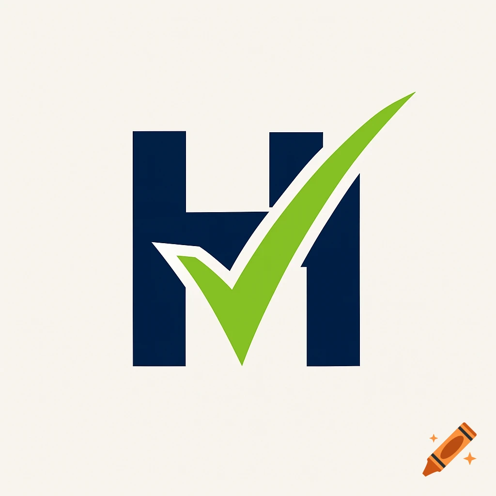 A dark blue capital letter H with a green checkmark overlaid, forming a logo.