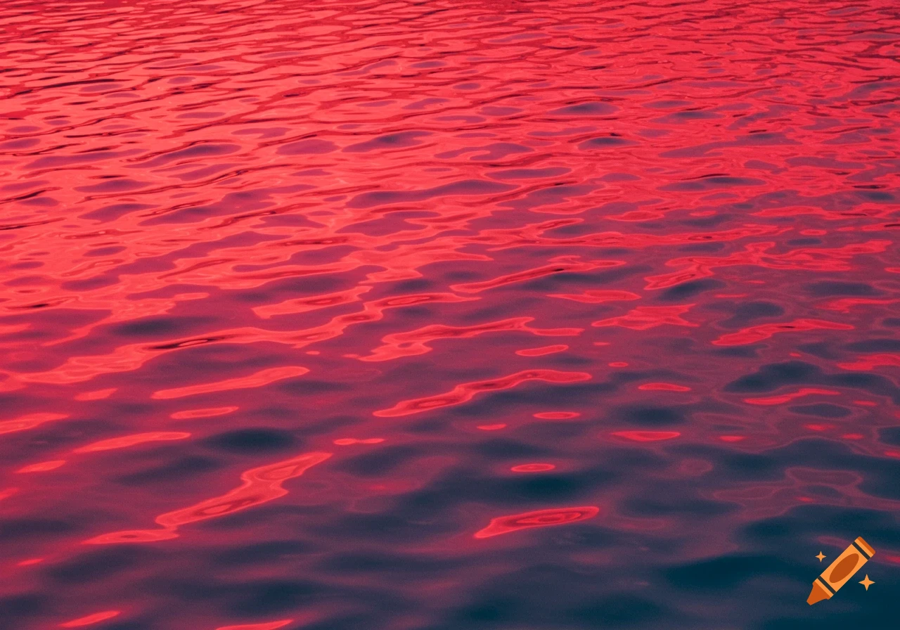 A birds-eye view of red-tinted water with ripples.