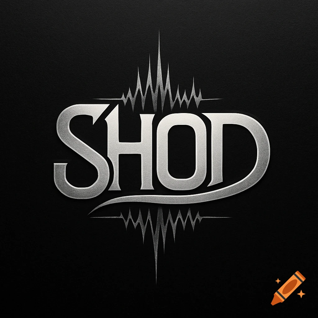 A silver metallic logo with the word 'SHOD' in a bold, stylized font, flanked by sharp, spiky waveform graphics, on a black textured background.