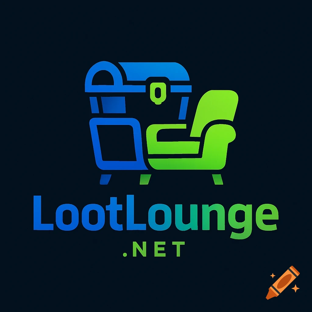 A blue and green logo with a stylized treasure chest next to an armchair, with the text 'LootLounge .NET' below on a dark background.
