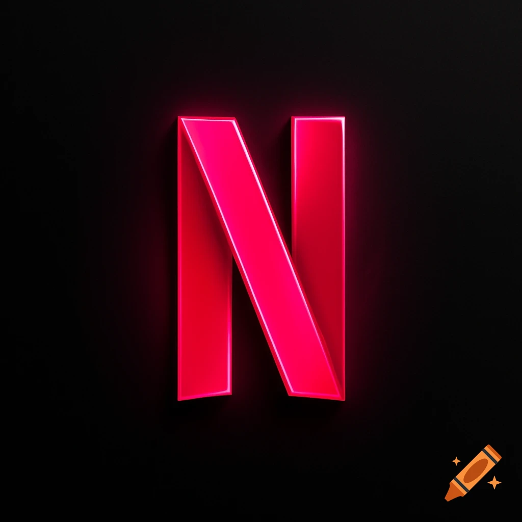 A vibrant, glowing pink neon letter N, resembling the Netflix logo, against a dark background.