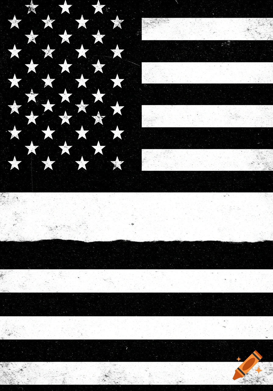 A distressed black and white flag with white stars on a black canton and alternating black and white horizontal stripes.