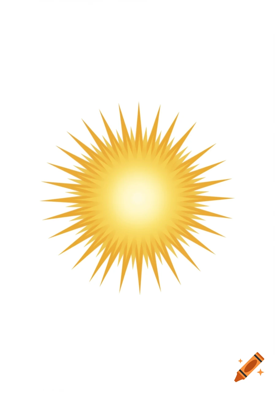 A bright yellow and orange sun icon with jagged rays on a white background.