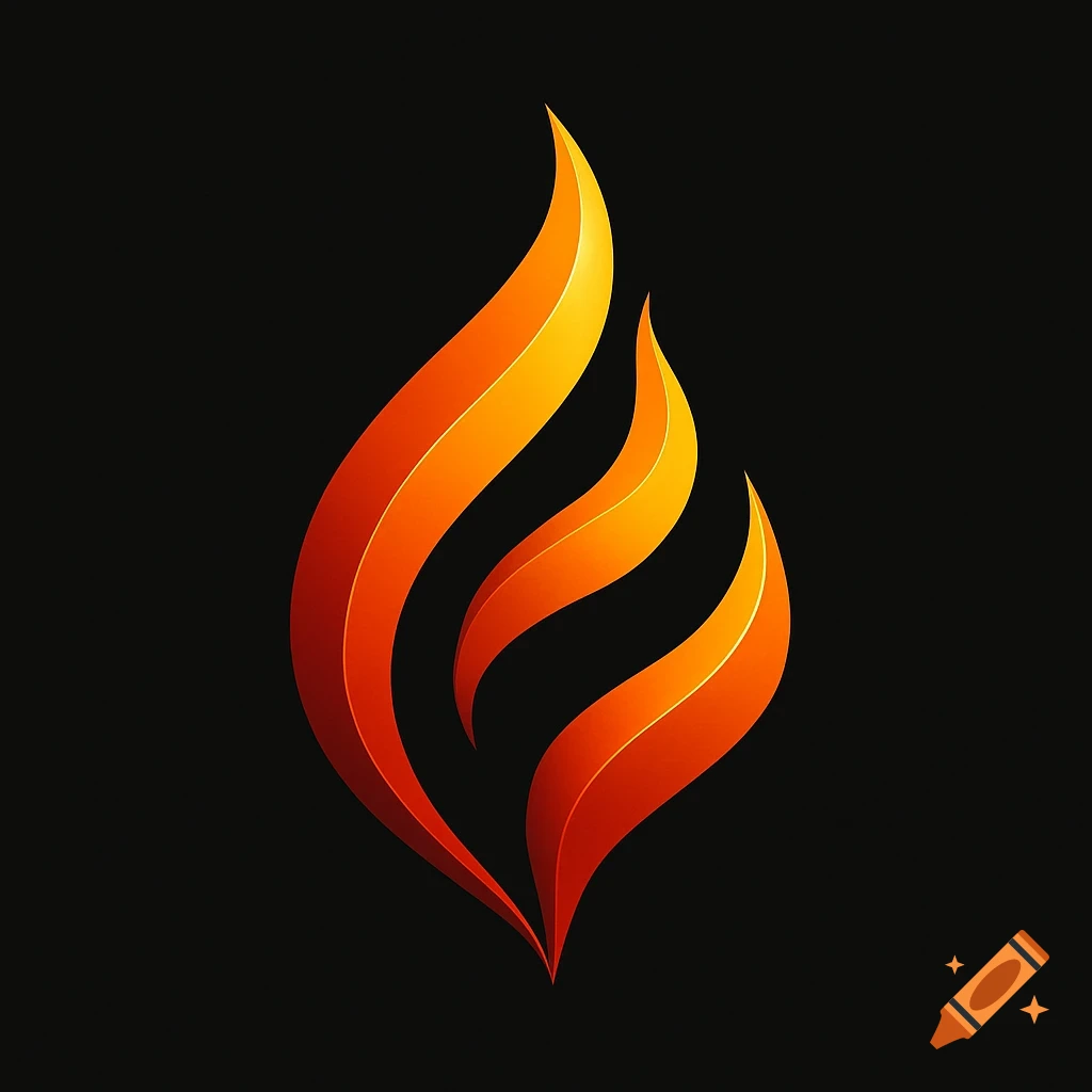 Stylized flame logo with orange and red gradients on a black background.