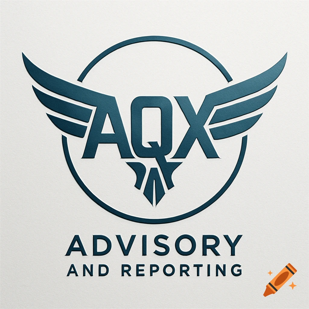A blue and white logo featuring the letters AQX inside a circle with wings on either side, above the words Advisory and Reporting.