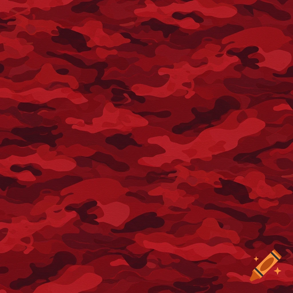 A seamless pattern of red military camouflage with varying shades of red and dark maroon.