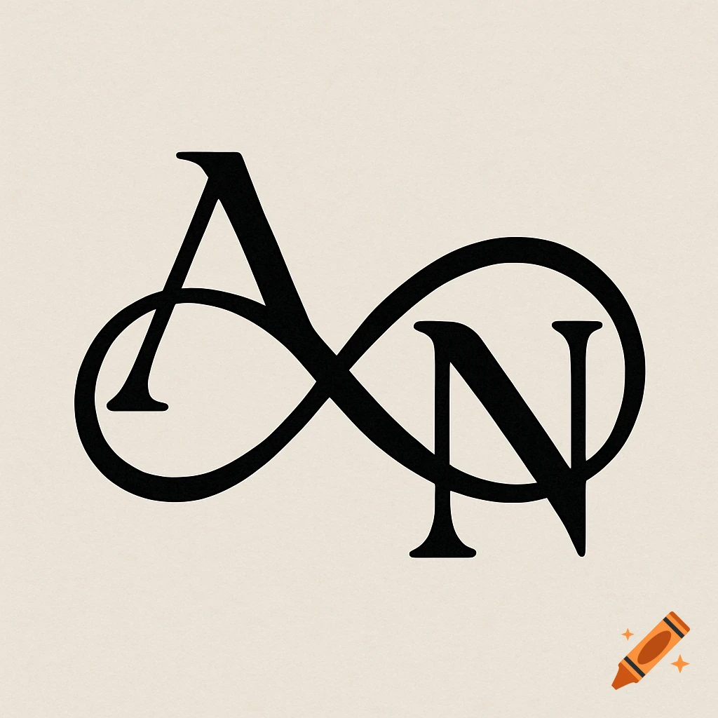 Black monogram combining letters A and N into an infinity symbol on a beige background.