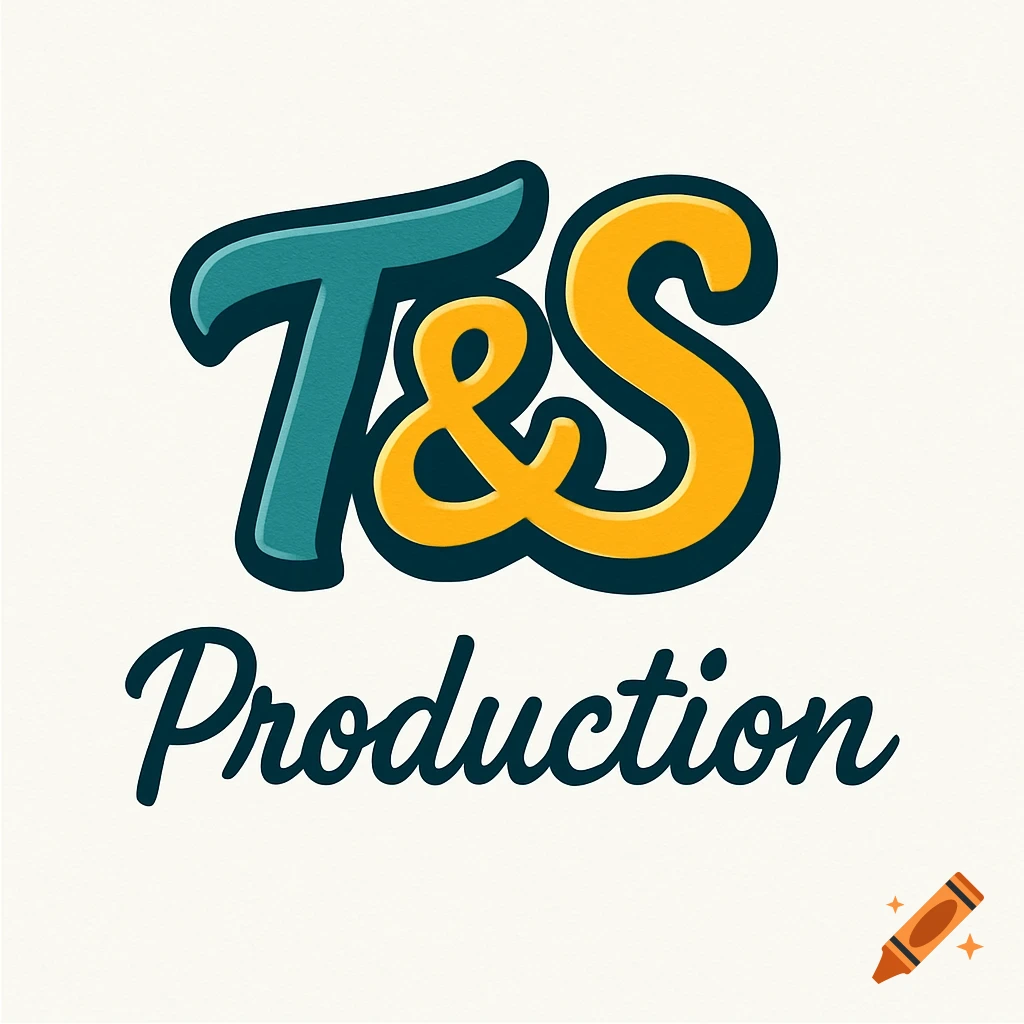 A cartoonish logo with "T&S" in teal and yellow and "Production" in dark teal script below it on a light background.