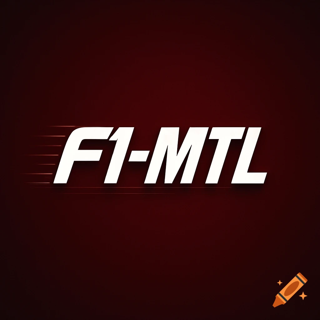 White 'F1-MTL' logo text with speed lines and a subtle shadow on a deep red background.