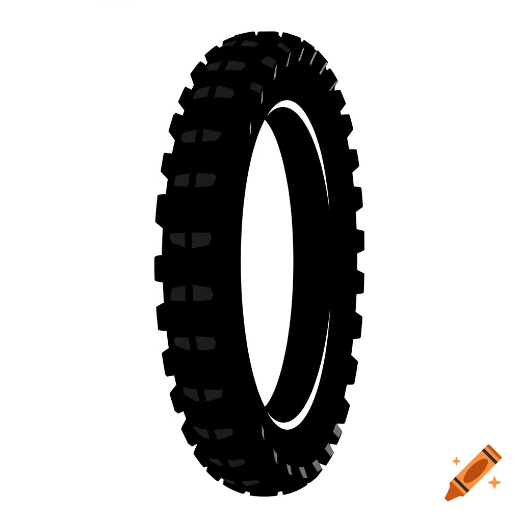 A simple black silhouette of a dirtbike tire on a white background.