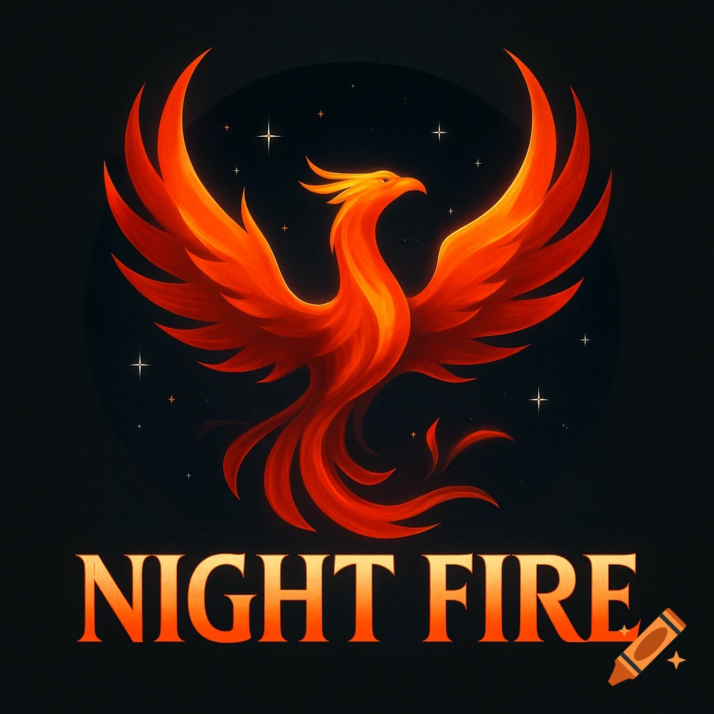 A vibrant orange and red phoenix logo against a dark, starry background, with the words "NIGHT FIRE" in fiery text below.