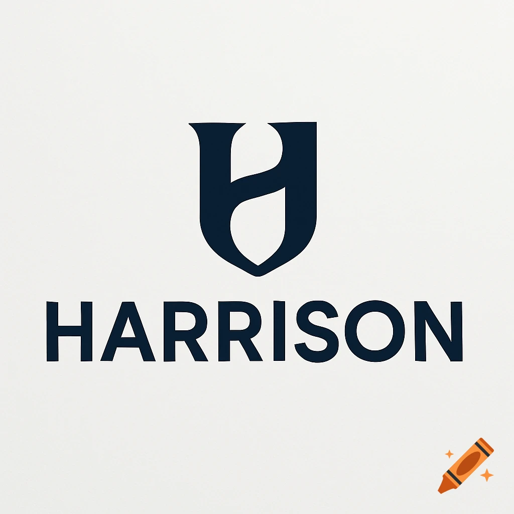 A dark blue logo featuring an integrated 'H' symbol above the name 'HARRISON' on a light background.