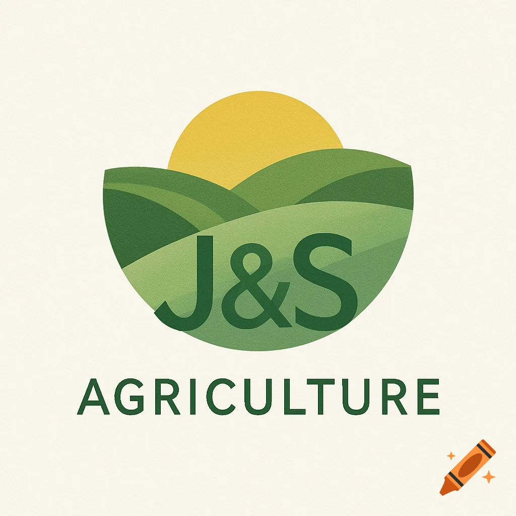 A logo for J&S Agriculture, featuring green rolling hills, a yellow sun, and the text 'J&S' and 'AGRICULTURE' in a stylized, circular design.