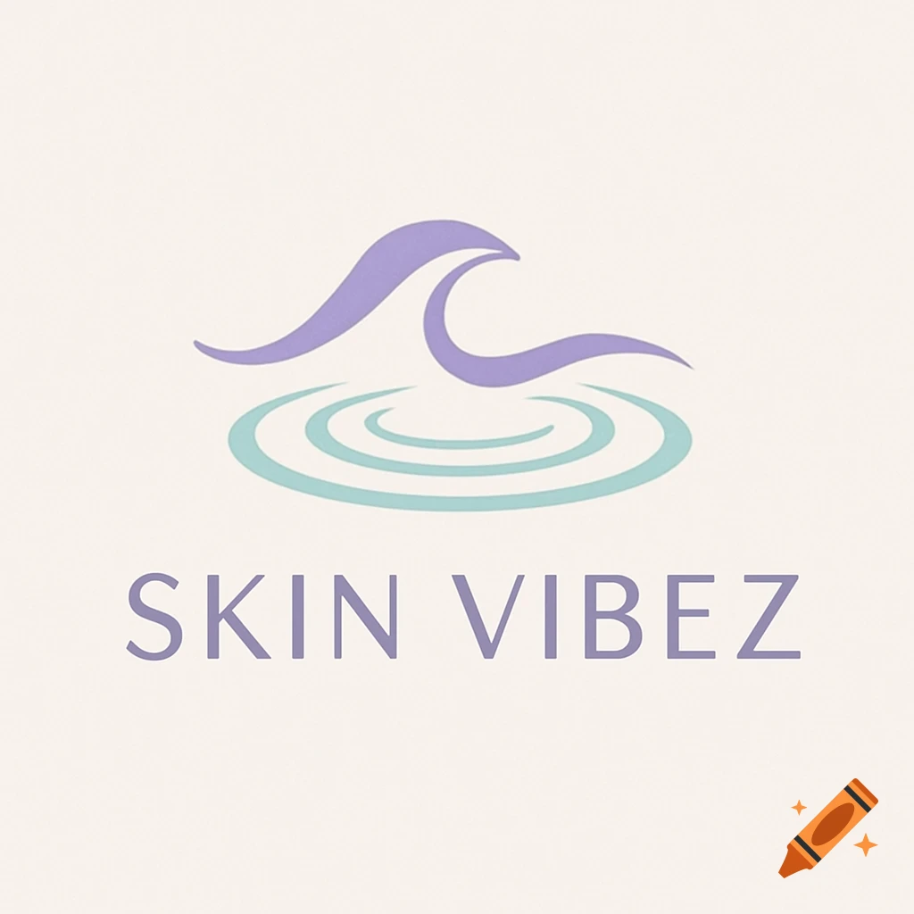 A minimalist logo featuring a purple wave above teal concentric ripples, with the text "SKIN VIBEZ" in purple below.