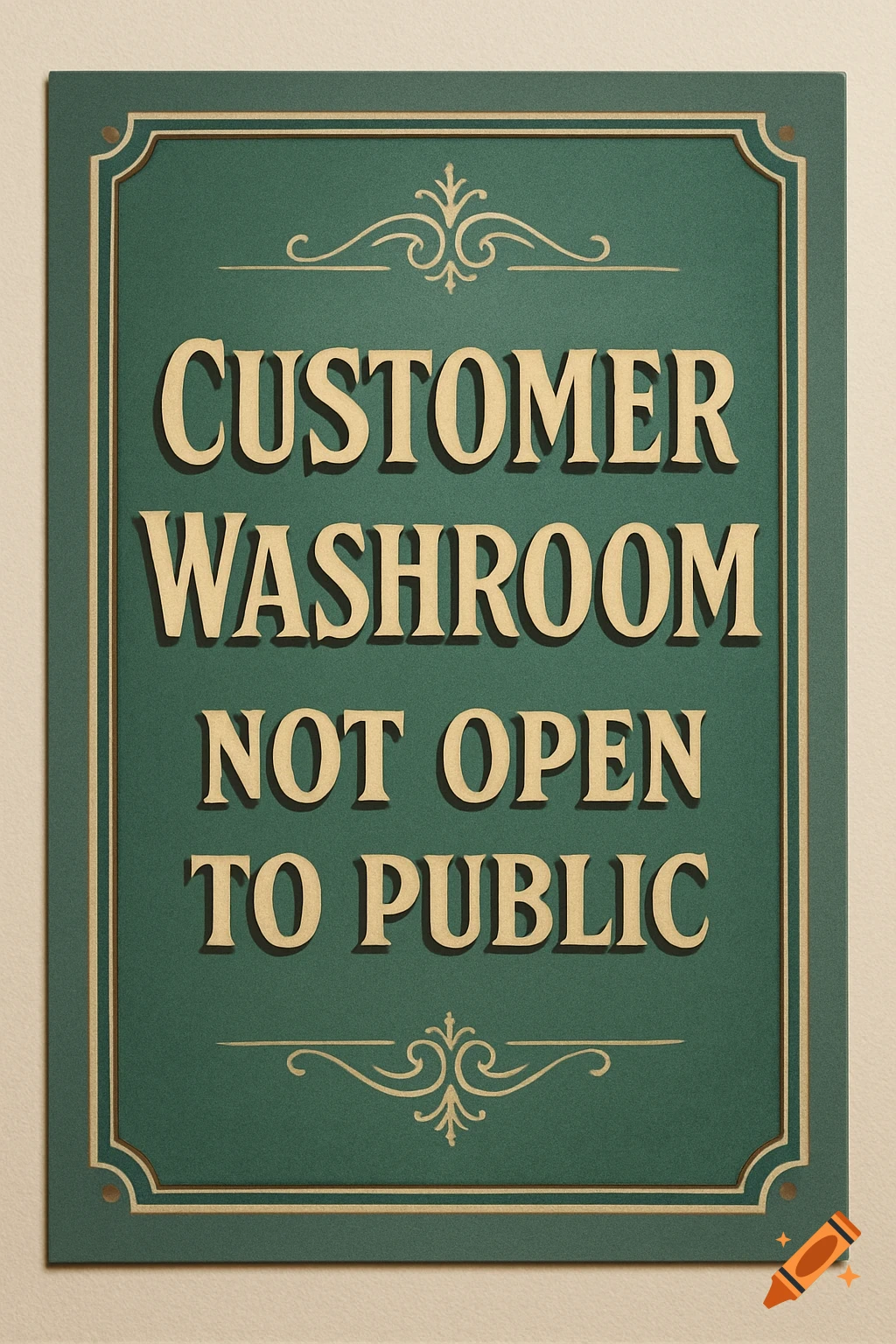 A dark green sign with gold raised lettering that reads 'CUSTOMER WASHROOM NOT OPEN TO PUBLIC'.